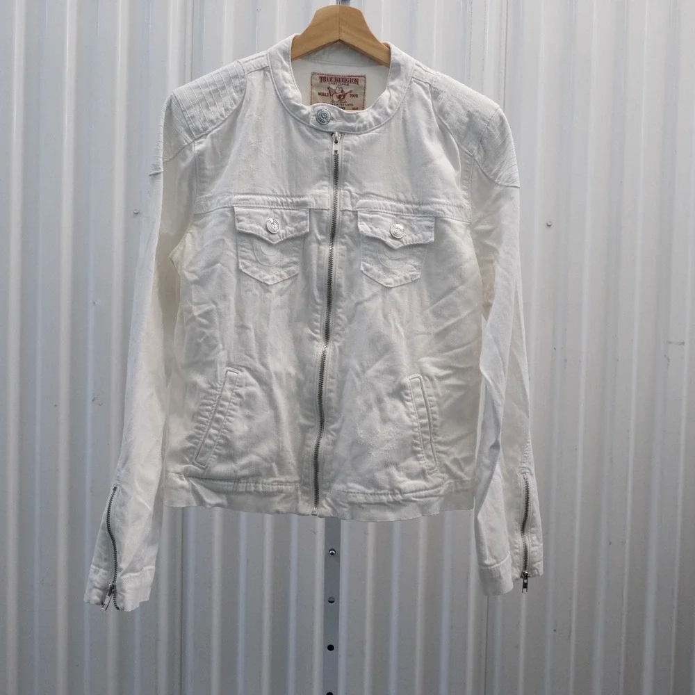 True Religion Moto Denim Jacket Kids‎ XL White Full-Zip Biker